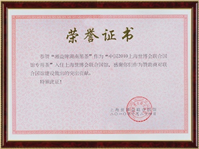 上海世博会荣誉证书